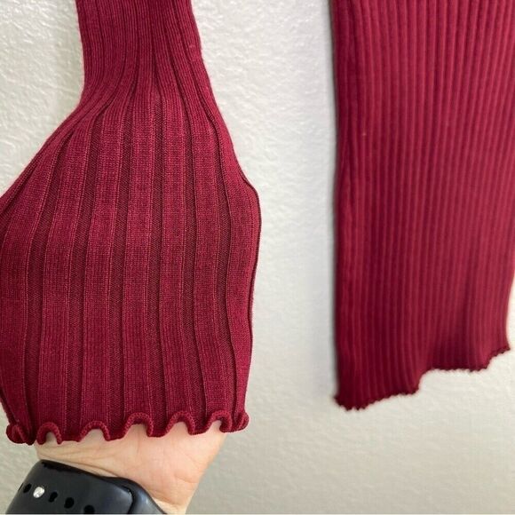 Seek The Label Dress Small Mini Burgundy Mock Turtle Long Sleeve Ribbed Bodycon - Picture 7 of 10